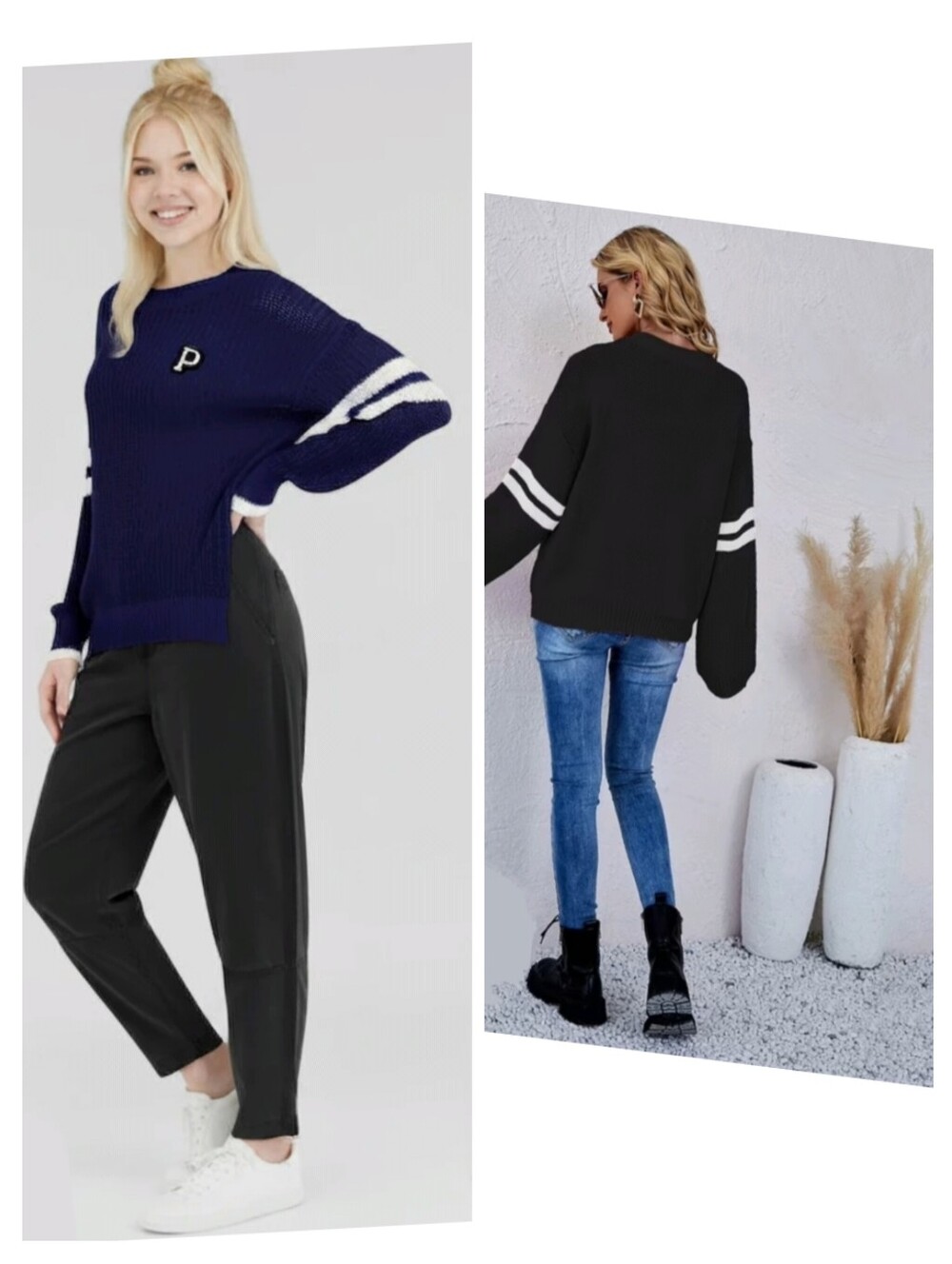 Victoria's Secret Black and White Crew Neck Sweater